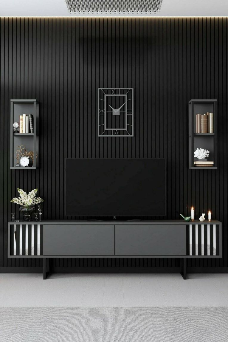 Mobile TV antracite e nero 180x30x48h cm modulabile - Iva