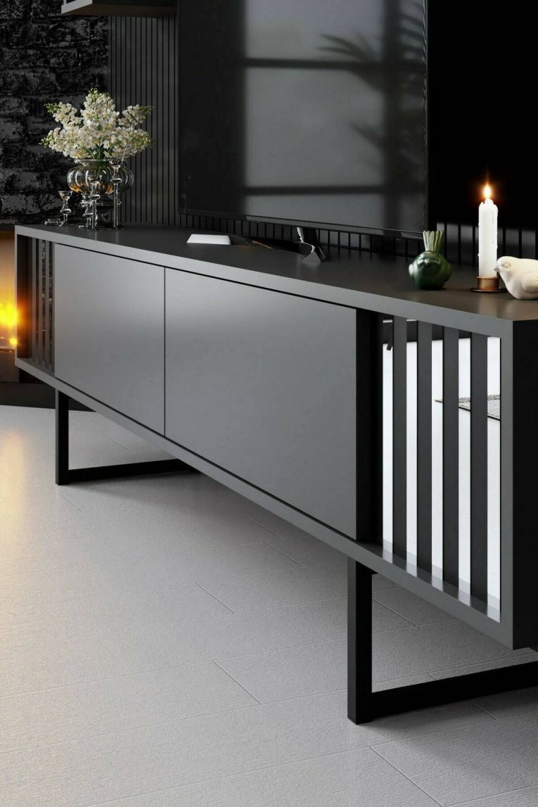 Mobile TV antracite e nero 180x30x48h cm modulabile - Iva