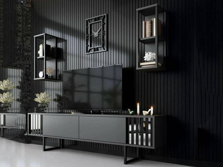Mobile TV antracite e nero 180x30x48h cm modulabile - Iva