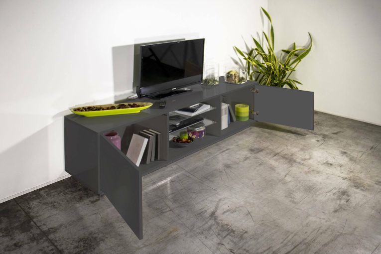 Mobile TV antracite lucido 180x41x46h cm 2 ante - Lola