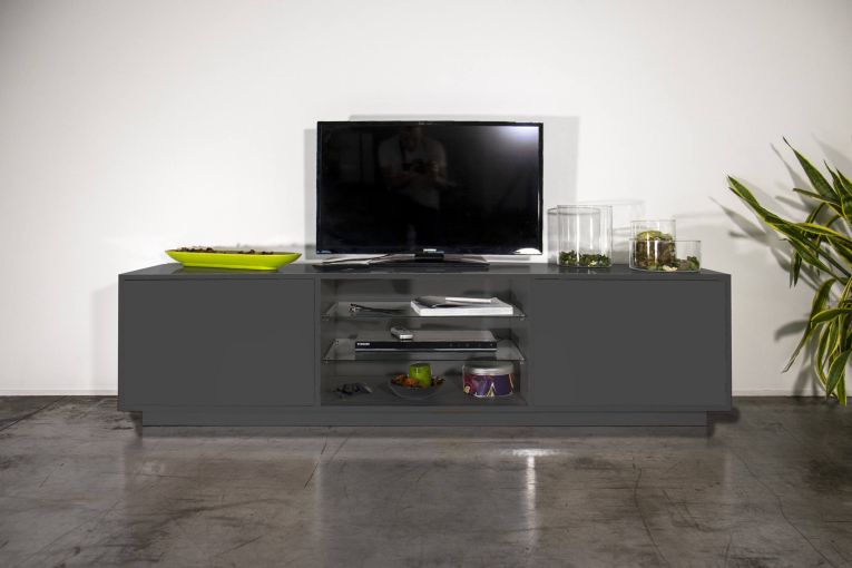 Mobile TV antracite lucido 180x41x46h cm 2 ante - Lola