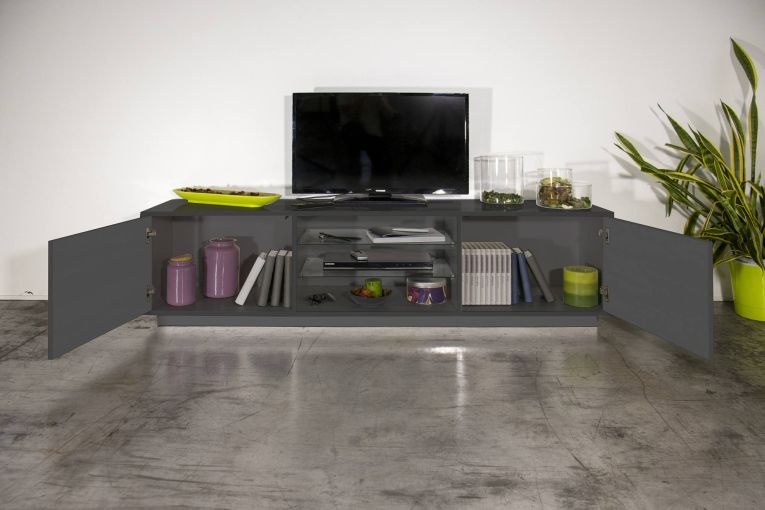Mobile TV antracite lucido 180x41x46h cm 2 ante - Lola