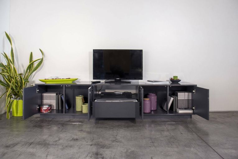 Mobile TV antracite lucido 220x41x46h cm 4 ante e 1 cassetto - Ajuly