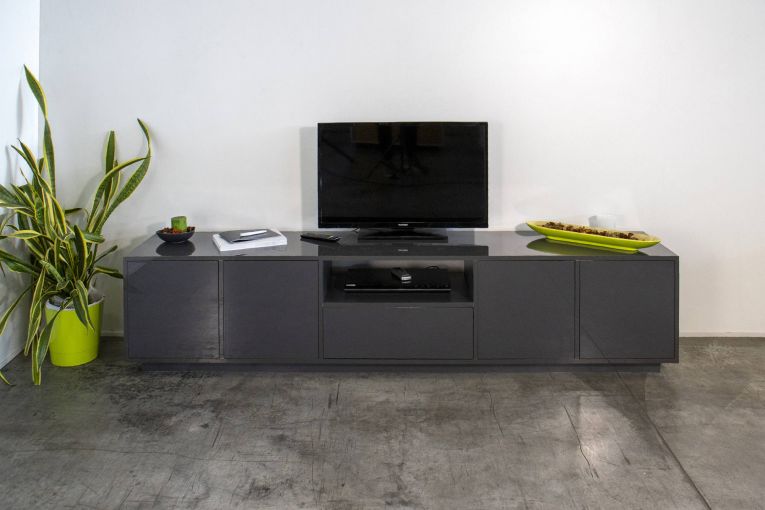 Mobile TV antracite lucido 220x41x46h cm 4 ante e 1 cassetto - Ajuly