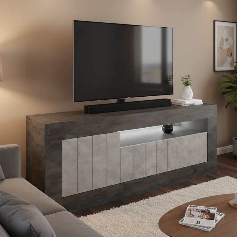 Mobile TV ardesia e cemento 138x42x56h cm 3 ante - Iole