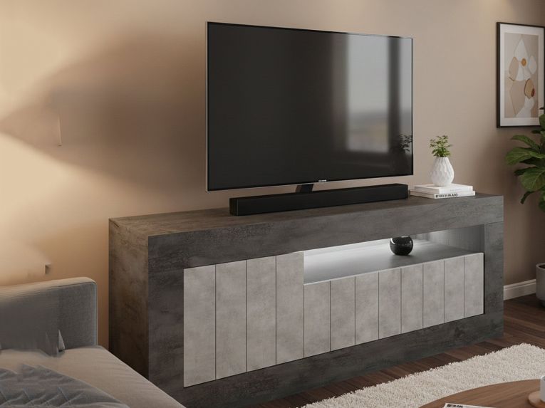 Mobile TV ardesia e cemento 138x42x56h cm 3 ante - Iole