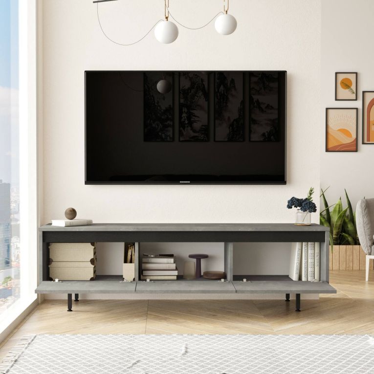 Mobile TV argento e nero 160x35x45h cm 3 ante - Titli