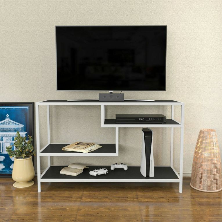 Mobile TV bianco e antracite 120x39x75h cm in legno - Ivette