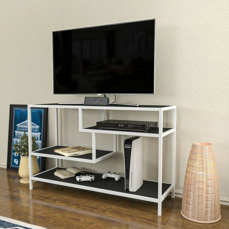 Mobile TV bianco e antracite 120x39x75h cm in legno - Ivette
