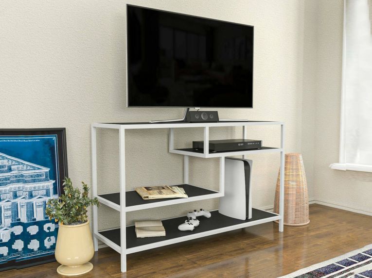 Mobile TV bianco e antracite 120x39x75h cm in legno - Ivette