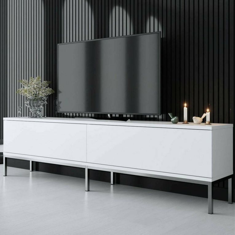 Mobile TV bianco e argento 180x30x47h cm modulabile - Espero