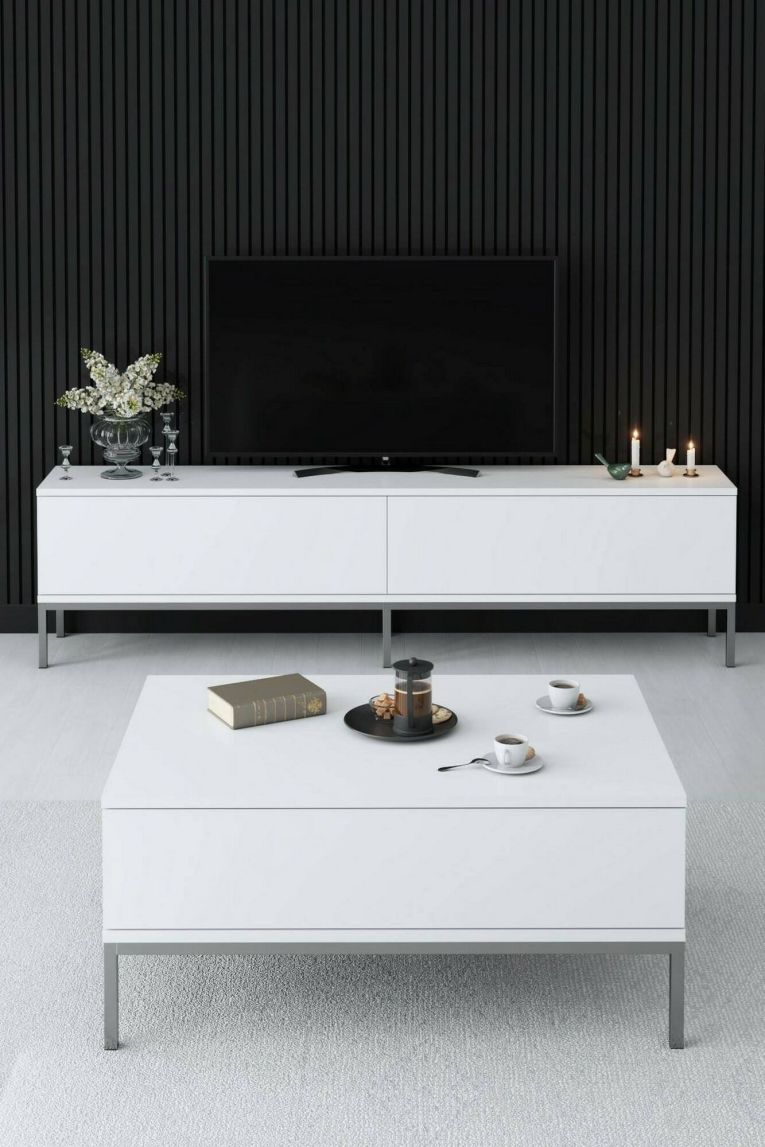Mobile TV bianco e argento 180x30x47h cm modulabile - Espero