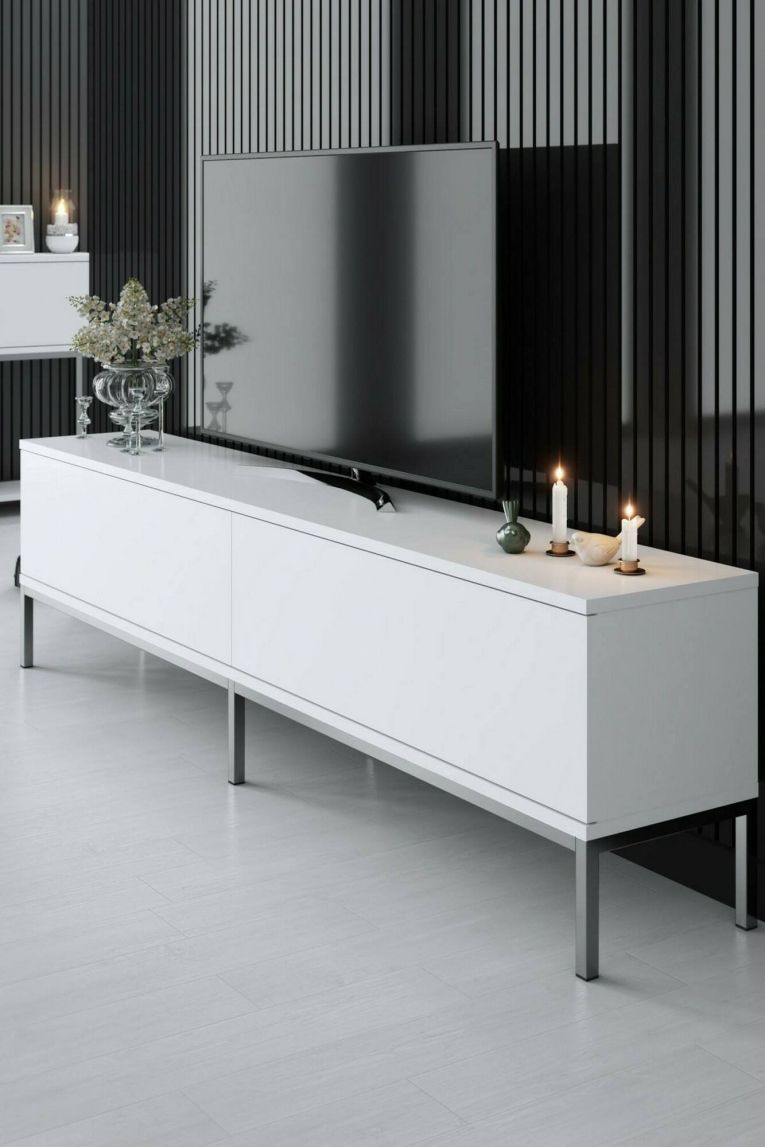Mobile TV bianco e argento 180x30x47h cm modulabile - Espero
