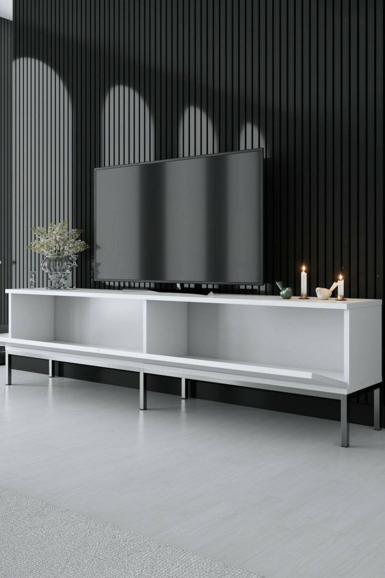 Mobile TV bianco e argento 180x30x47h cm modulabile - Espero