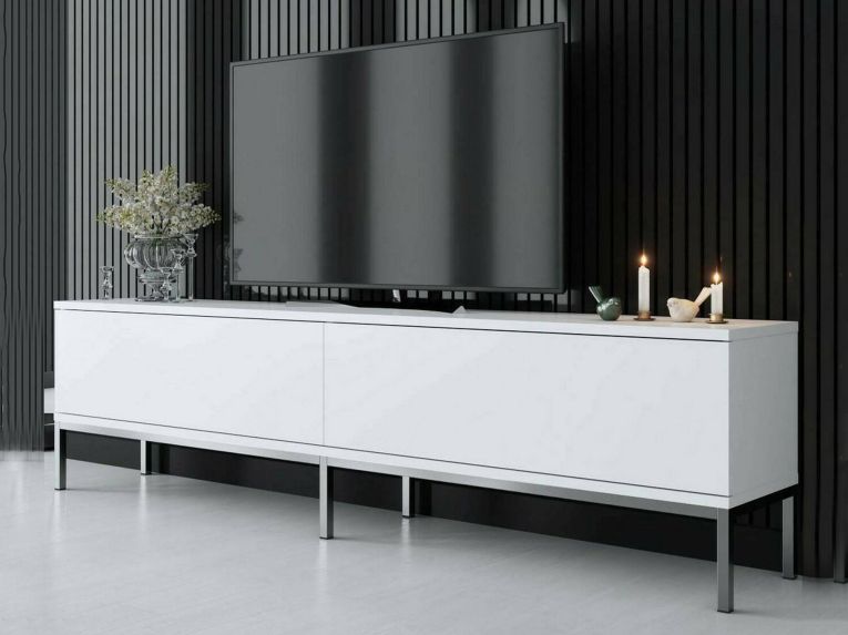 Mobile TV bianco e argento 180x30x47h cm modulabile - Espero