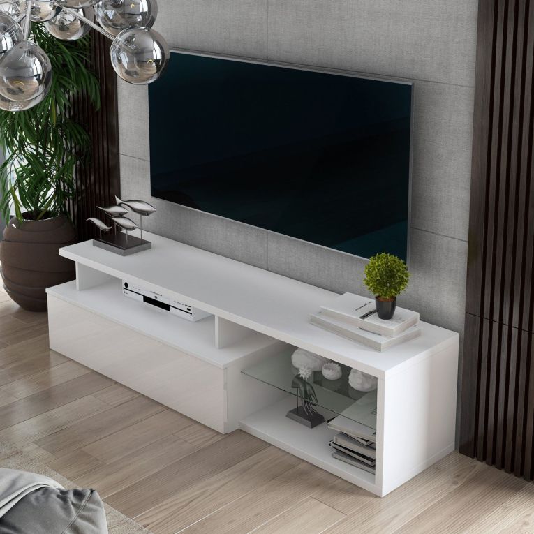 Mobile TV bianco e bianco lucido 160x38x41h cm in legno - Gisella