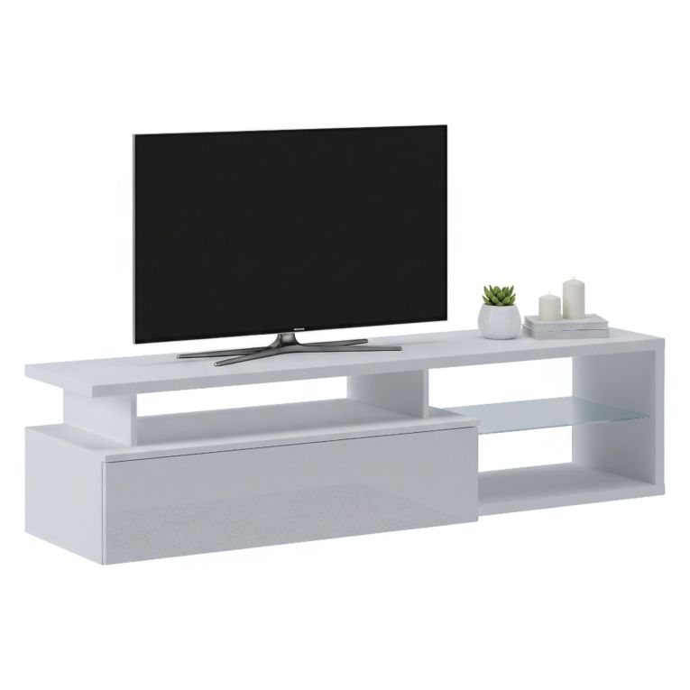 Mobile TV bianco e bianco lucido 160x38x41h cm in legno - Gisella