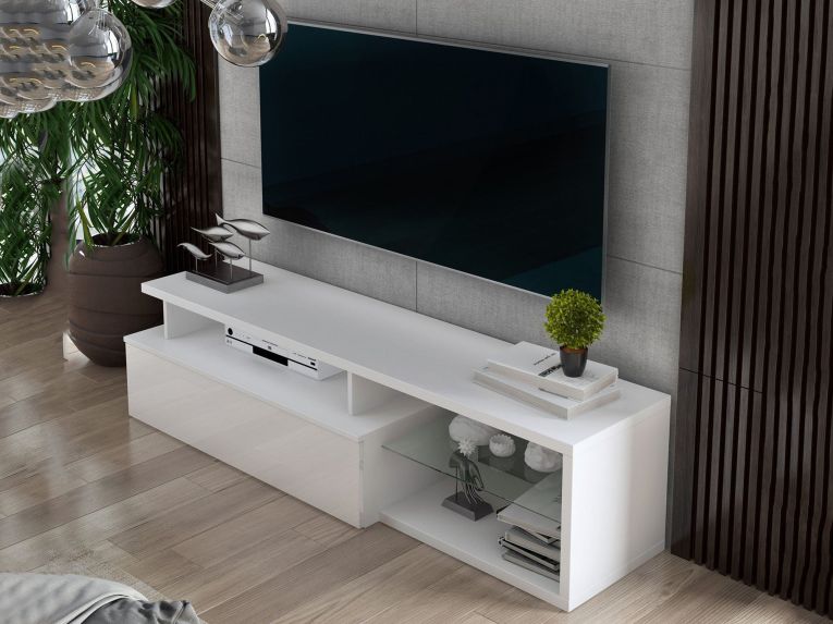 Mobile TV bianco e bianco lucido 160x38x41h cm in legno - Gisella
