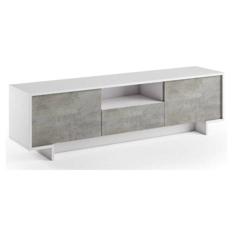 Mobile TV bianco e cemento 170x42x48h cm 2 ante e 1 cassetto - Atina