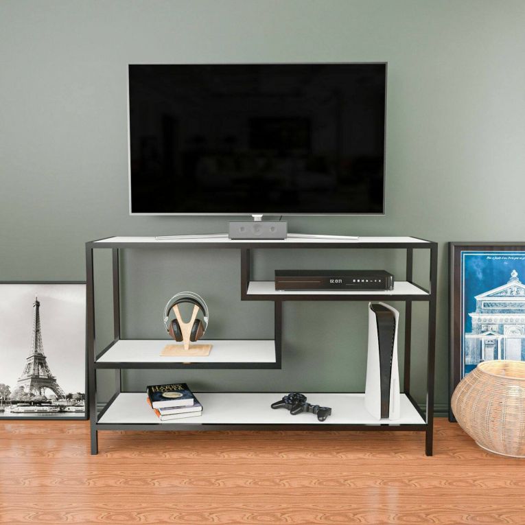 Mobile TV bianco e nero 120x39x75h cm in legno - Ivette