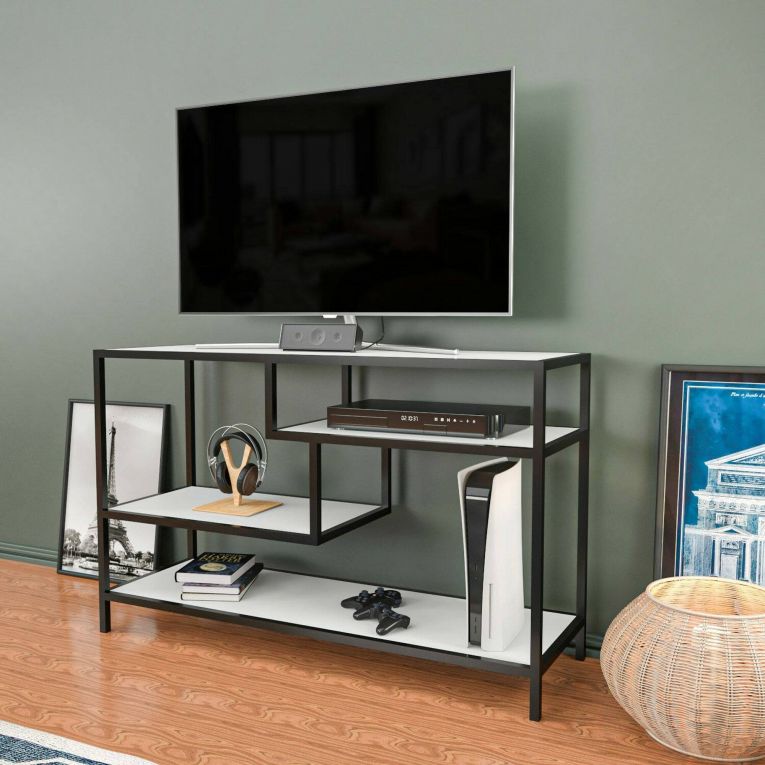 Mobile TV bianco e nero 120x39x75h cm in legno - Ivette