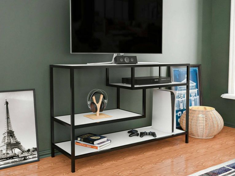 Mobile TV bianco e nero 120x39x75h cm in legno - Ivette