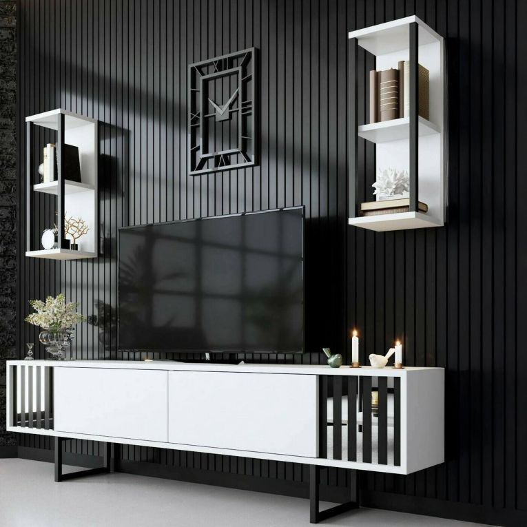 Mobile TV bianco e nero 180x30x48h cm modulabile - Iva