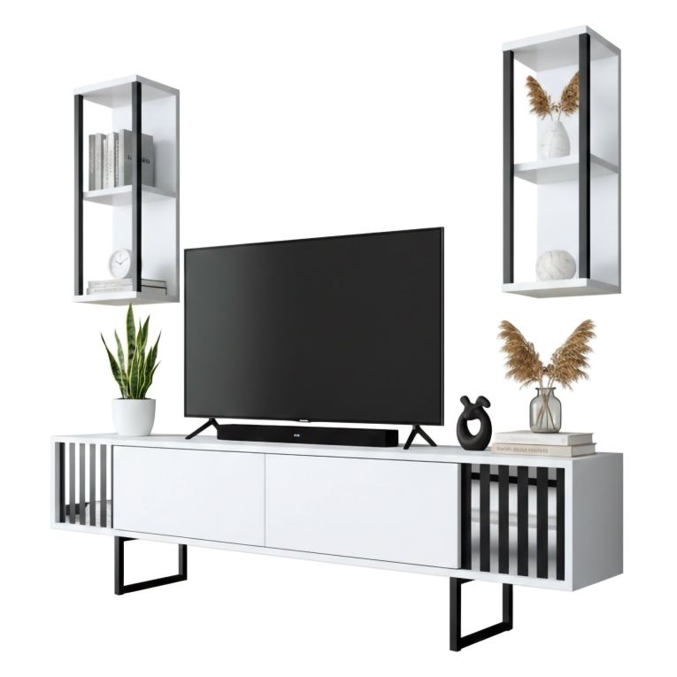 Mobile TV bianco e nero 180x30x48h cm modulabile - Iva