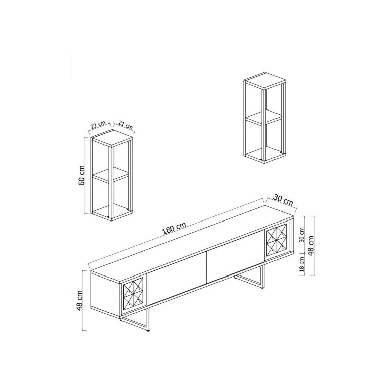 Mobile TV bianco e nero 180x30x48h cm modulabile - Iva