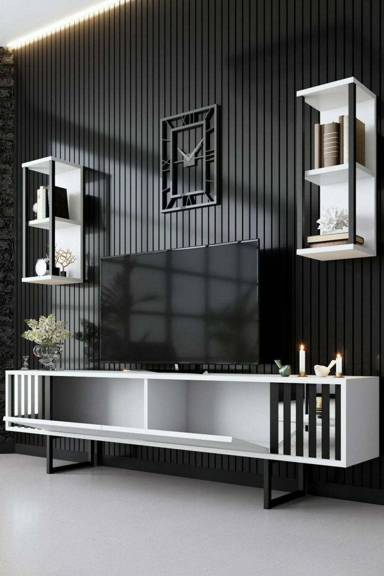Mobile TV bianco e nero 180x30x48h cm modulabile - Iva