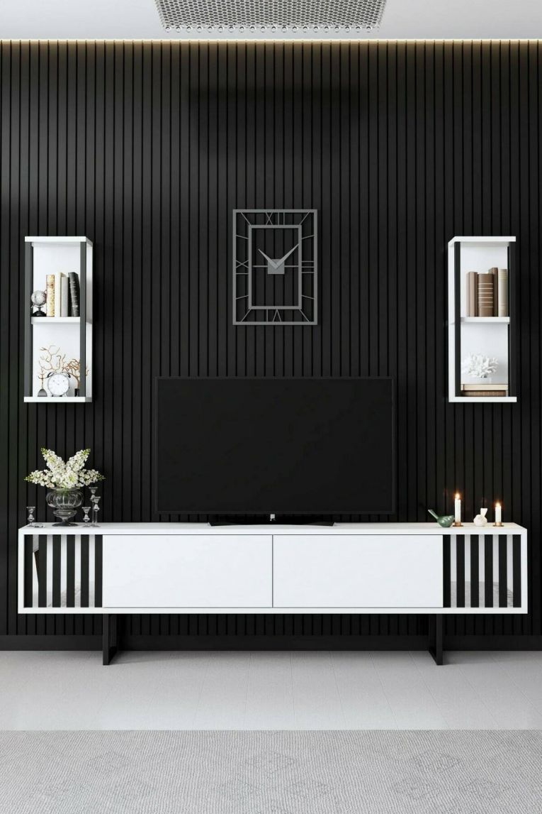 Mobile TV bianco e nero 180x30x48h cm modulabile - Iva