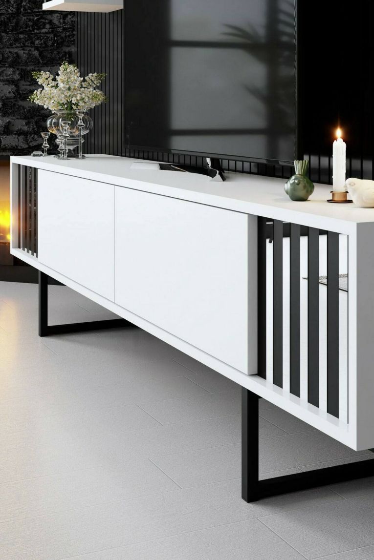Mobile TV bianco e nero 180x30x48h cm modulabile - Iva