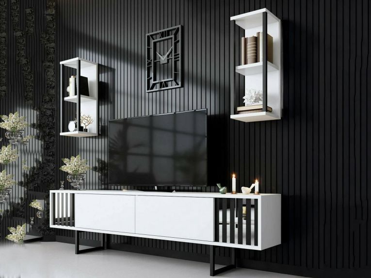 Mobile TV bianco e nero 180x30x48h cm modulabile - Iva