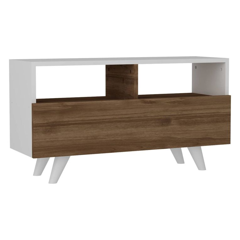 Mobile TV bianco e noce 90x29x50h cm in legno - Mun