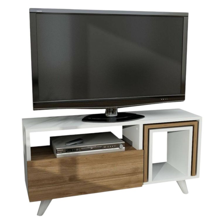 Mobile TV bianco e noce 90x29x51h cm in legno - Barrali