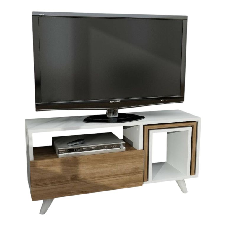 Mobile TV bianco e noce 90x29x51h cm in legno - Barrali