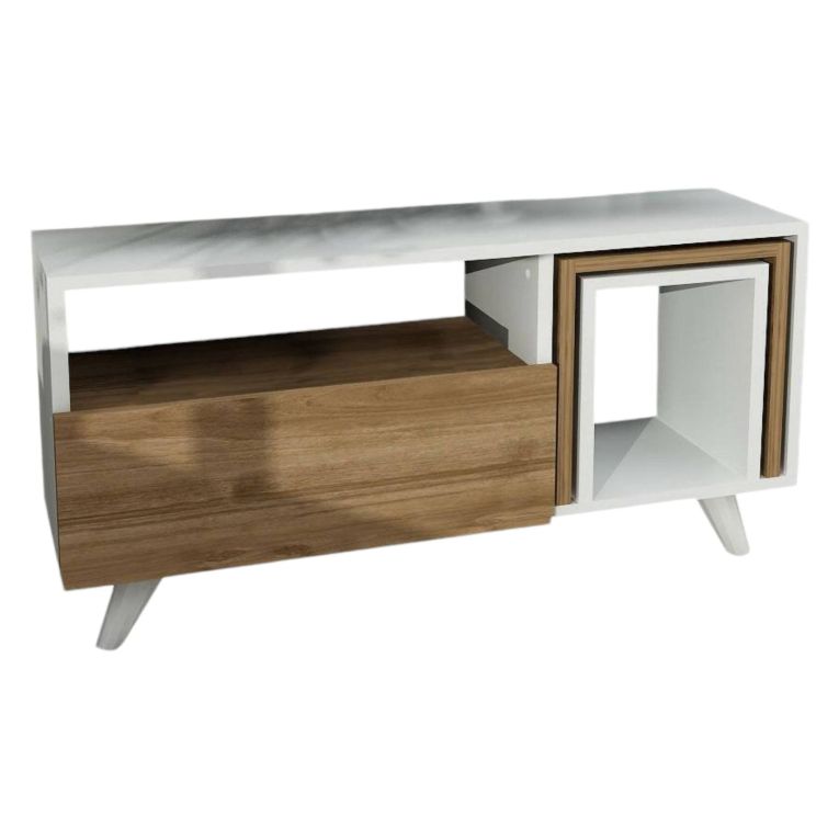 Mobile TV bianco e noce 90x29x51h cm in legno - Barrali