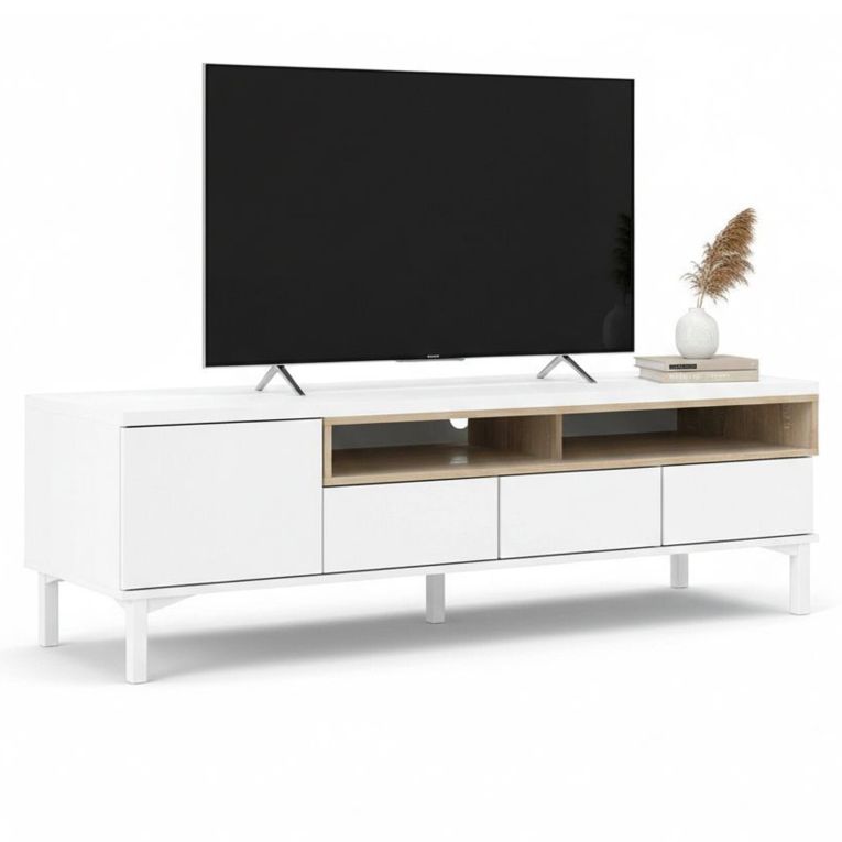 Mobile TV bianco e quercia 155x48x48h cm in legno - Rosata