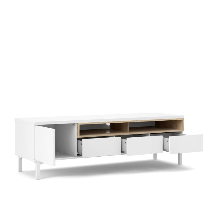 Mobile TV bianco e quercia 155x48x48h cm in legno - Rosata