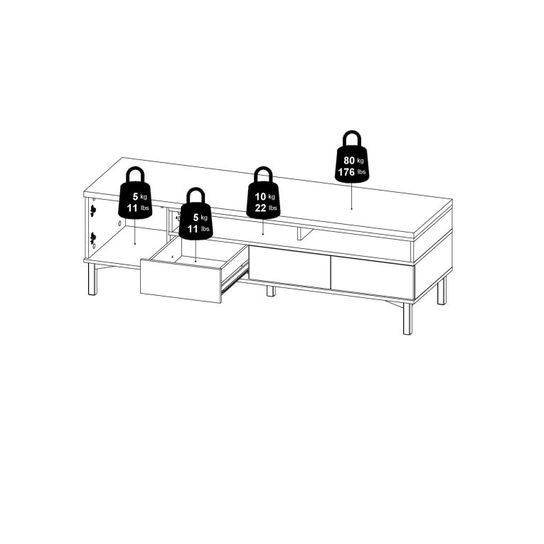 Mobile TV bianco e quercia 155x48x48h cm in legno - Rosata
