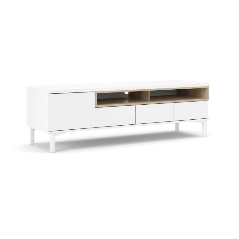 Mobile TV bianco e quercia 155x48x48h cm in legno - Rosata