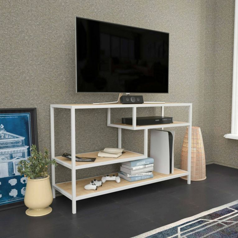 Mobile TV bianco e rovere 120x39x75h cm in legno - Ivette