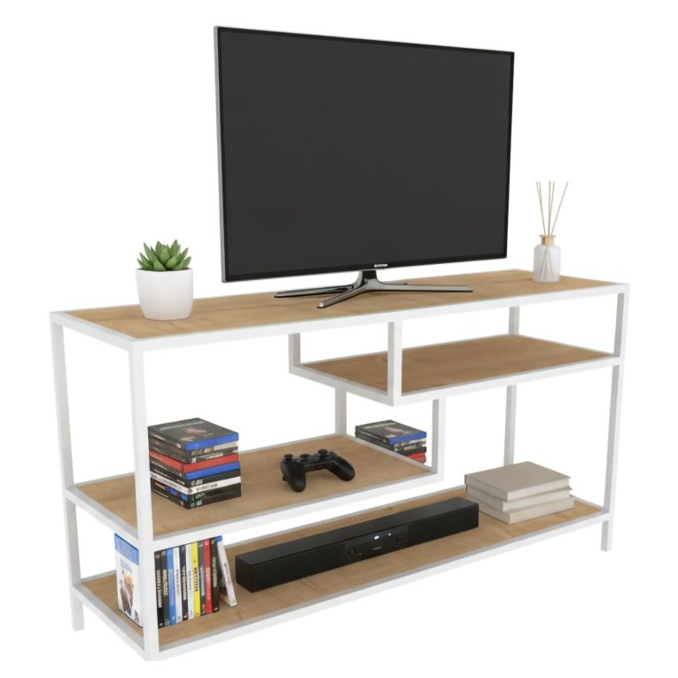 Mobile TV bianco e rovere 120x39x75h cm in legno - Ivette