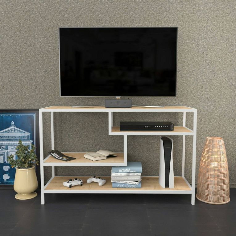 Mobile TV bianco e rovere 120x39x75h cm in legno - Ivette
