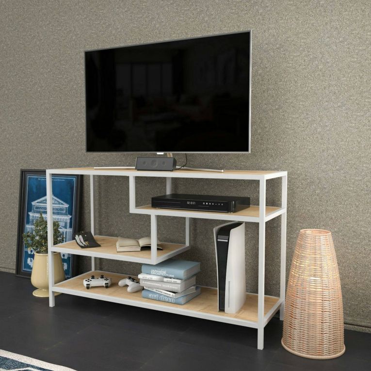 Mobile TV bianco e rovere 120x39x75h cm in legno - Ivette