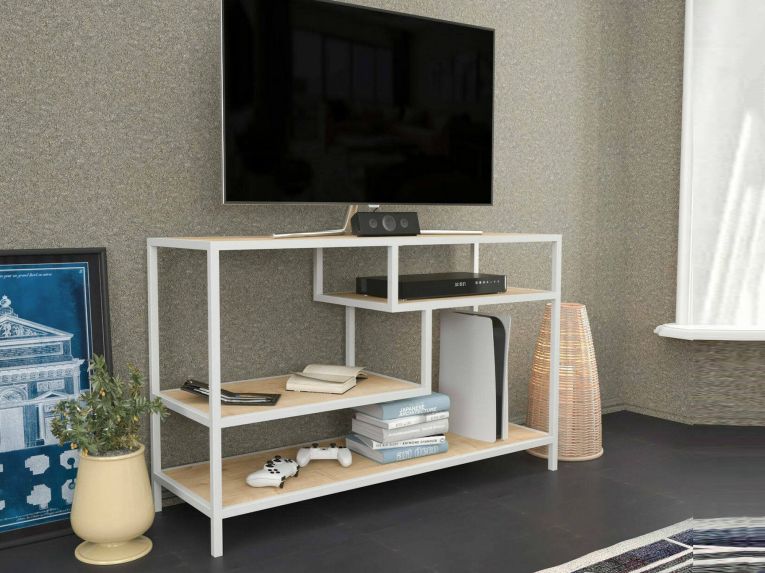 Mobile TV bianco e rovere 120x39x75h cm in legno - Ivette