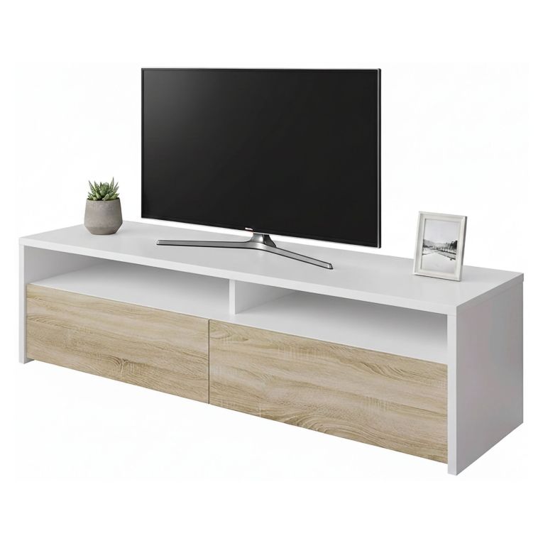 Mobile TV bianco e rovere 130x40x36h cm 2 ante - Ahuri