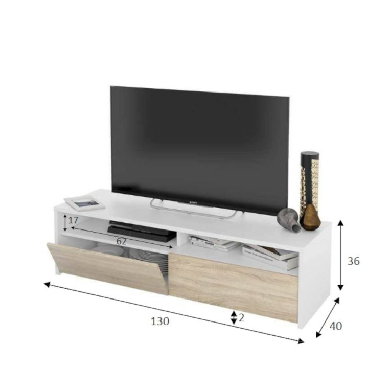 Mobile TV bianco e rovere 130x40x36h cm 2 ante - Ahuri