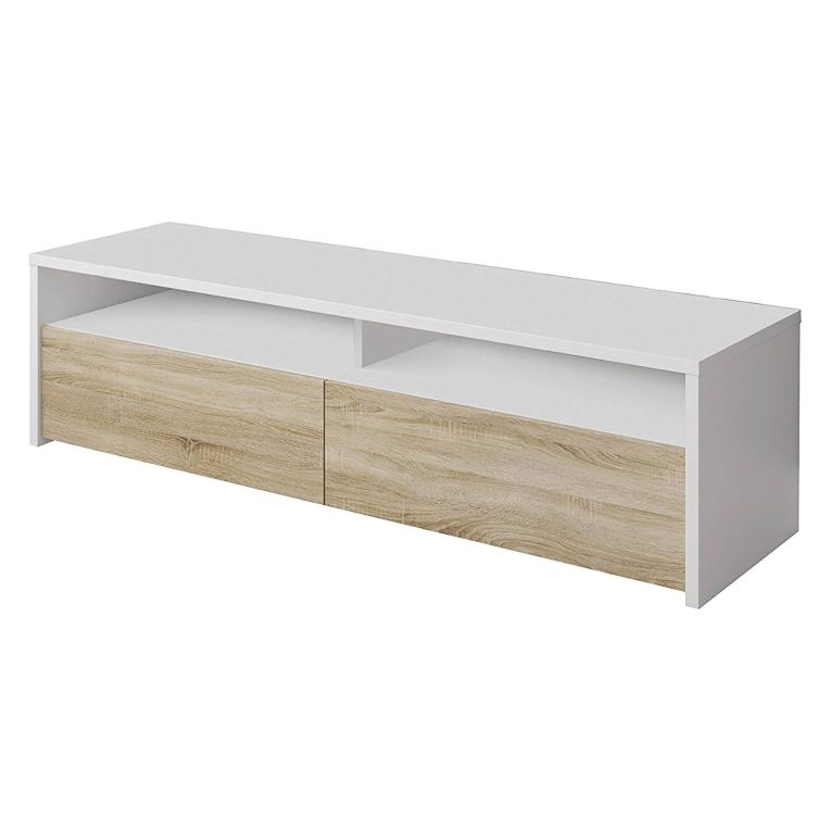 Mobile TV bianco e rovere 130x40x36h cm 2 ante - Ahuri
