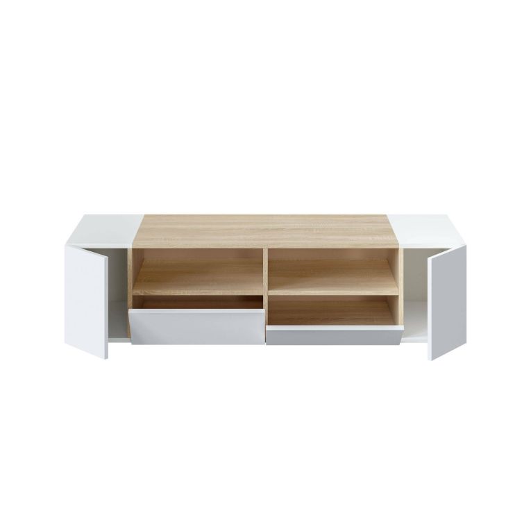 Mobile TV bianco e rovere 138x42x36h cm 4 ante - Ebe